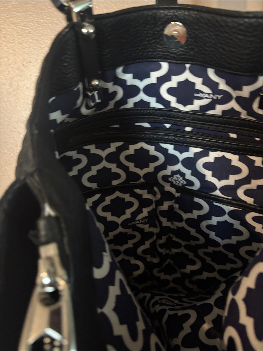 orYANY Black Quilted Leather Chevron Tote with Silver Hardware - Picture 7 of 9